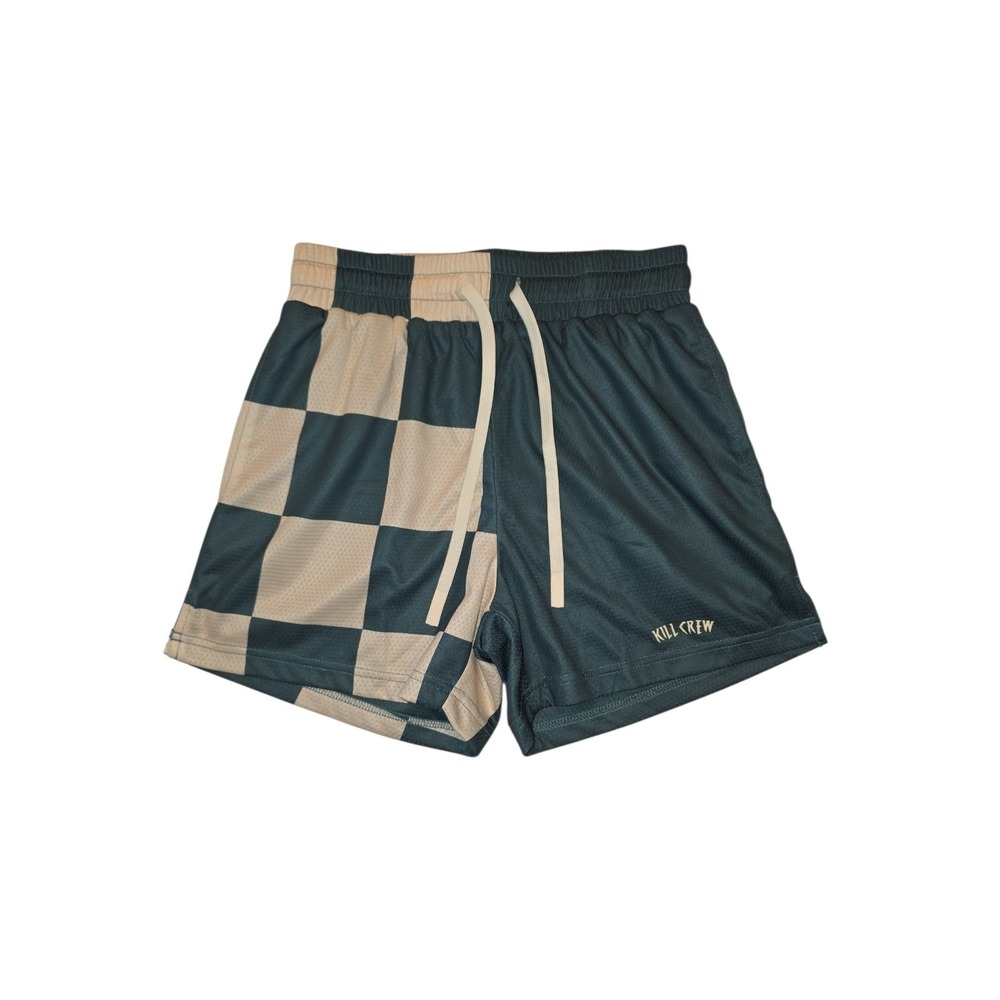 Kill Crew XS Checkered Mesh Athletic Shorts Black Tan Drawstring Gym Workout
